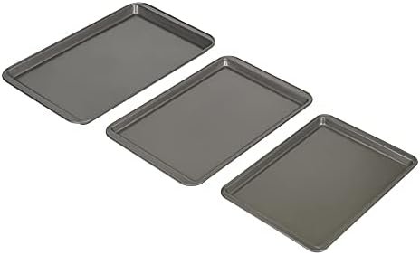 GoodCook Nonstick Steel 3-Piece Cookie Sheet Set, Gray, Small, Medium, Large