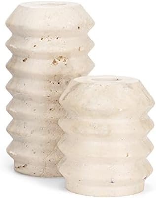 WORHE Candle Holders True Natural Travertine Stone 0.4" Thick, Set of 2 Premium