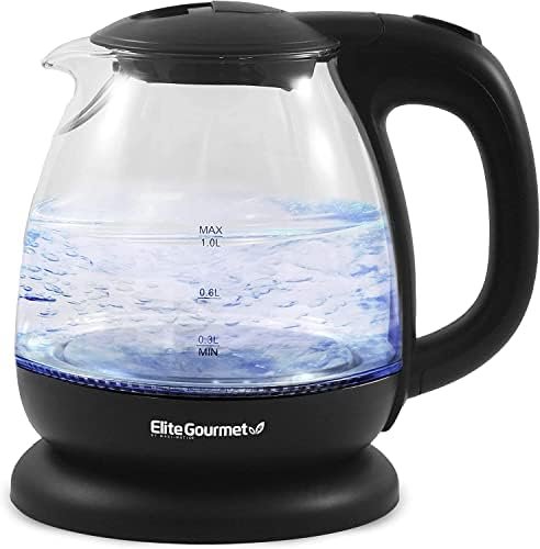Elite Gourmet EKT1001B Electric BPA-Free Glass Kettle, Cordless 360° Base