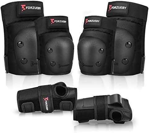 Forzueby Adult/Kids Knee Pads Elbow Pads Wrist Guards 6 in 1 Protective Gear Set for