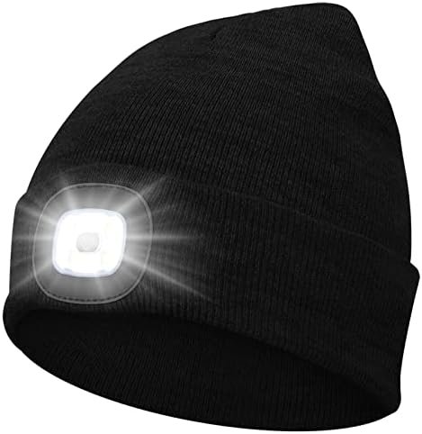 Beanie Hat with Light Headlight Hats LED USB Rechargeable Torch Cap Headlamp