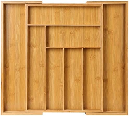 41cRWUT1WcL._AC_.jpg Bamboo Expandable Drawer Organizer for Utensils Holder, Adjustable Cutlery Tray - Image 1