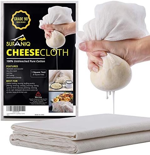 Sufaniq Cheesecloth Grade 90-Unbleached 100% Cotton Fabric Reusable Ultra Fine