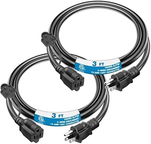 Kasonic 3 Feet Outdoor Extension Cord, ETL Listed, SJTW 16AWG/13A 3 Prong
