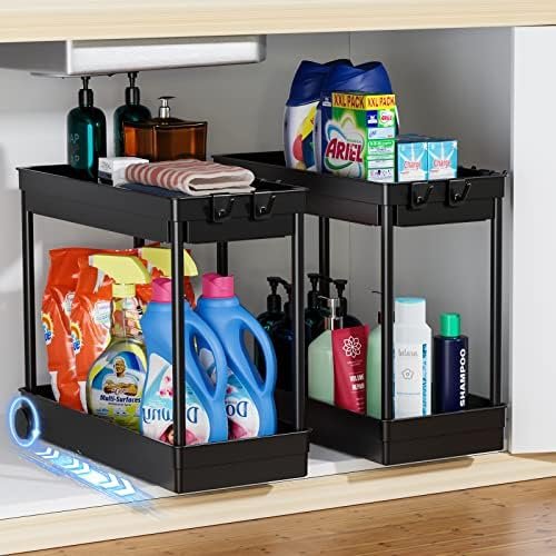 Cicilyna 2 Pack Under Sink Organizer, 2 Tier Bathroom Cabinet Organizers