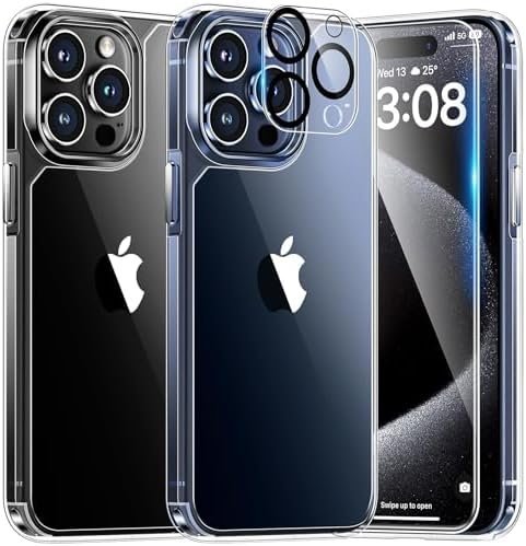 TAURI 5 in 1 for iPhone 15 Pro Case Clear, [Not-Yellowing] with 2X Screen