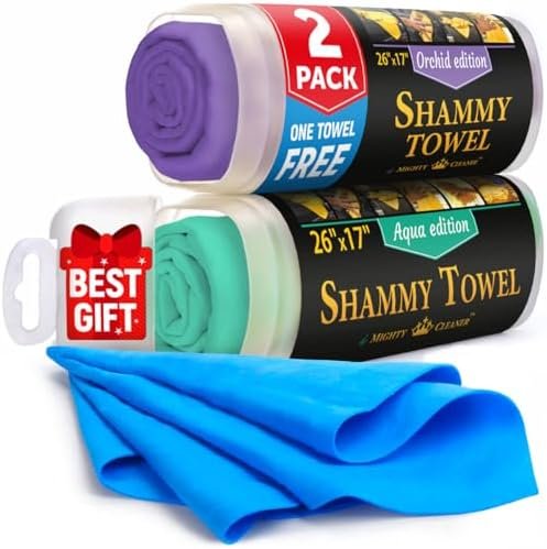 Premium 2pk + 1 Free Shammy Cloth for Car Drying - (26"x17") - Super Absorbent