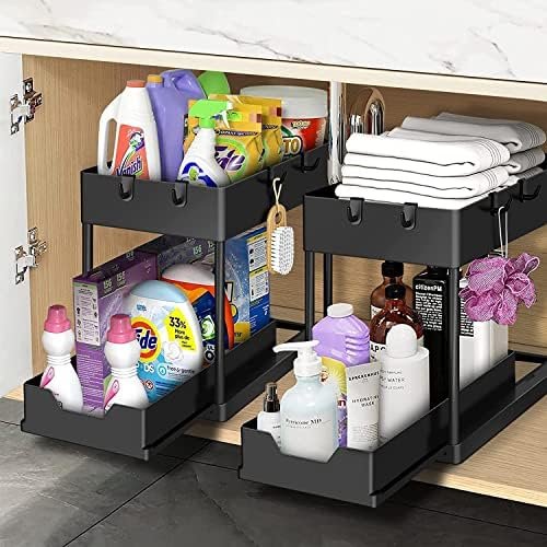 Under Sink Organizer 2 Set - Tomekji Under Sink Storage Plastic Sliding Drawer