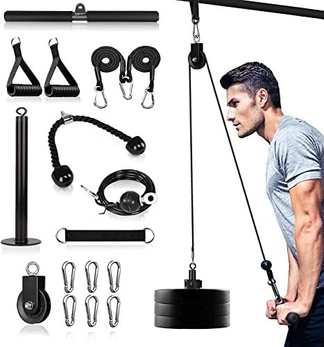 Pulley System for Exercise, 3 in 1 Pulley Cable System with LAT Pulldown Bar