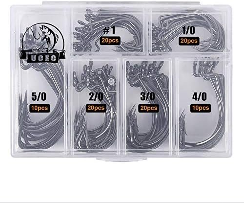 UCEC Fishing Hooks, 100pcs/box Offset Wide Gap 2X Strong Worm
