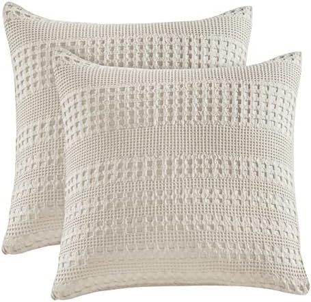 51ma8AA-LL._AC_.jpg PHF 100% Cotton Waffle Weave Euro Sham Covers, 2 Pack 26" x 26" Pillow Covers - Image 1