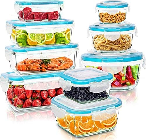 KICHLY [18-Pieces] Glass Container Food Storage with Lids - Glass Meal Prep