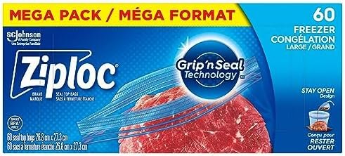 Ziploc Large Food Storage Freezer Bags, Grip 'n Seal Technology for Easier Grip