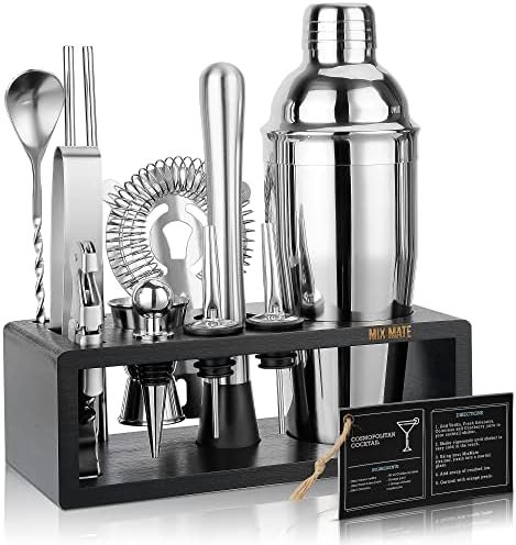Mixology Bartender Kit with Stand | 15 Piece Bar Tool Set, Silver Bar Set