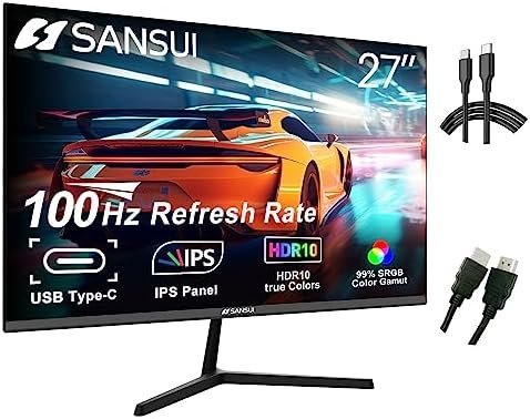 51zX5zfsz5L._AC_.jpg SANSUI Computer Monitors 27 inch 100Hz IPS USB Type-C FHD 1080P HDR10 Built-in - Image 1