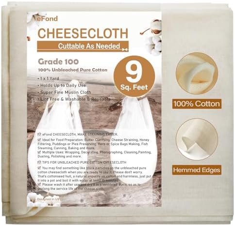 eFond Cheesecloth, 9 Square Feet Grade 100 Cheese Cloths for Straining Reusable