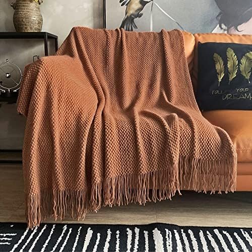 LOMAO Knitted Throw Blanket with Tassels Bubble Textured Lightweight Throws
