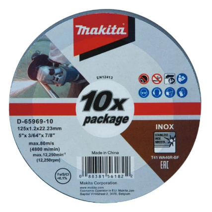 Makita D-65969-10 10 Piece 125mm (5") x 1.2mm INOX Stainless Steel Thin Cut-Off Wheel